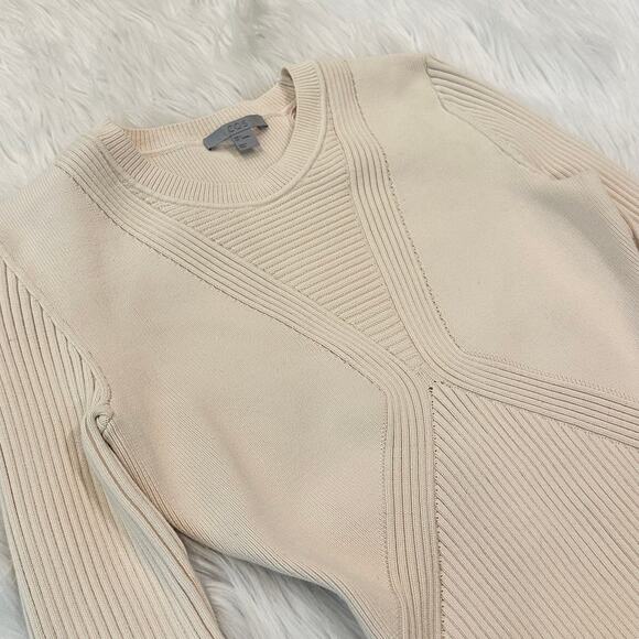 COS Ribbed Long Sleeve Bodysuit Seamless Rib Knit Fitted Top Beige Sweater - Picture 9 of 14